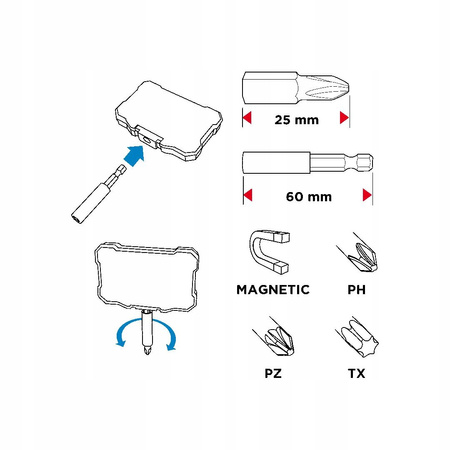 GRAPHITE ZESTAW BITÓW Z UCHWYTEM W PUDEŁKU 10szt. 56H614