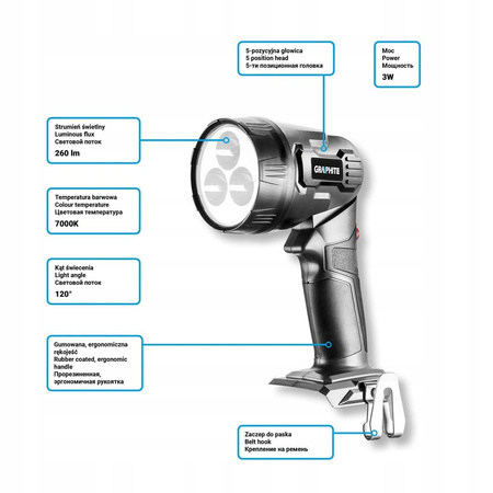 GRAPHITE ENERGY+ LATARKA AKUMULATOROWA 18V Li-Ion 58G007
