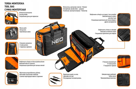 NEO ORGANIZER TORBA NARZĘDZIOWA MONTERSKA ELEKTRYK Z PASKIEM 44x33CM 84-308