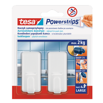 Haczyk samoprzylepny Powerstrips biały prostokąt 2szt / do 2kg 58010 Tesa