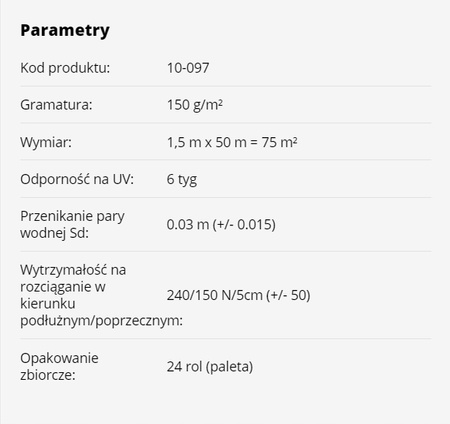 MEMBRANA DACHOWA VELTEC 150g 75m2