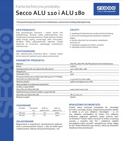 FOLIA PAROIZOLACYJNA ALUMINIOWA SECCO AL 110