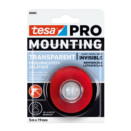 Taśma montażowa dwustronna Pro Mounting transparent 19mmx1,5m 66965 Tesa